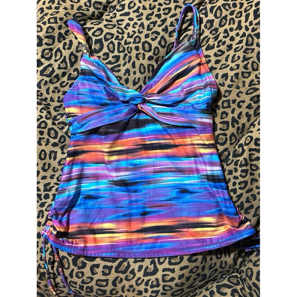 Tropical‎ Escape Swimwear Women's Multcolored Tankini Top, Medium